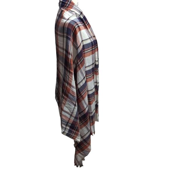 Kitara Plaid Shawl Wrap in Blue and Orange Cotton Casual Layering Size OS - Picture 2 of 5